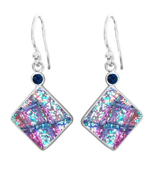 Sterling Silver Dichroic Glass Handmade Hook Earrings
