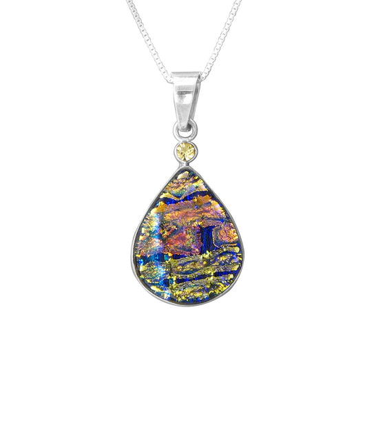 Sterling Silver Dichroic Glass Handmade Hook Pendant (No Chain)