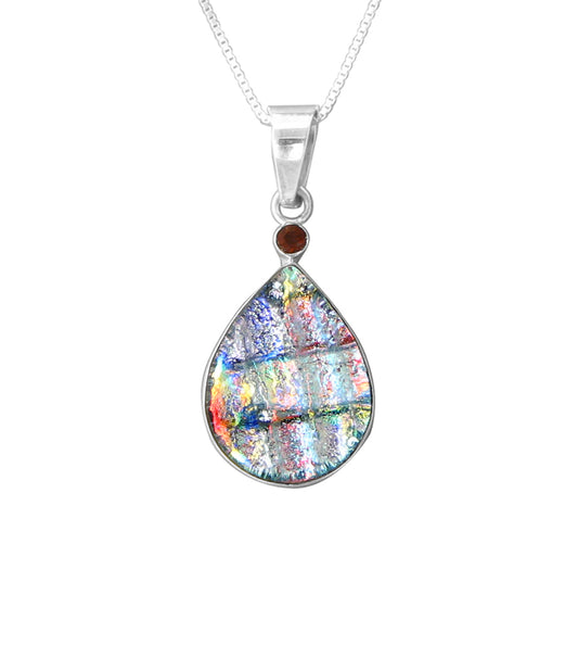 Sterling Silver Dichroic Glass Handmade Hook Pendant (No Chain)