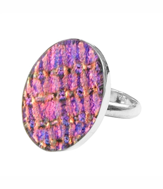 Sterling Silver Dichroic Glass Handmade Hook Adjustable Ring Band Sizes 5-10