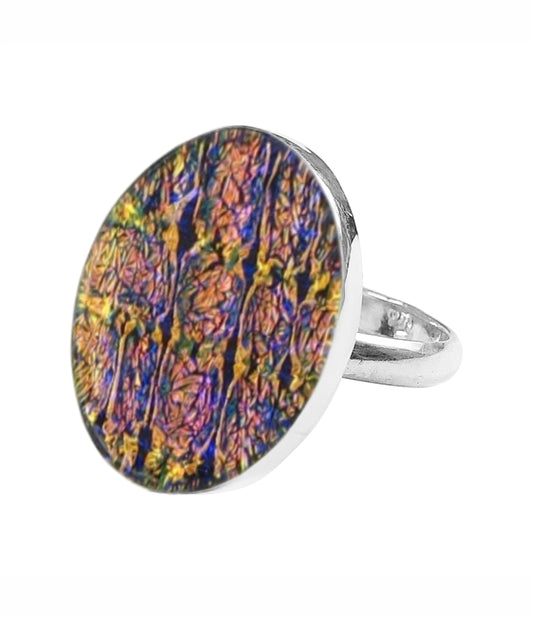 Sterling Silver Dichroic Glass Handmade Hook Adjustable Ring Band Sizes 5-10
