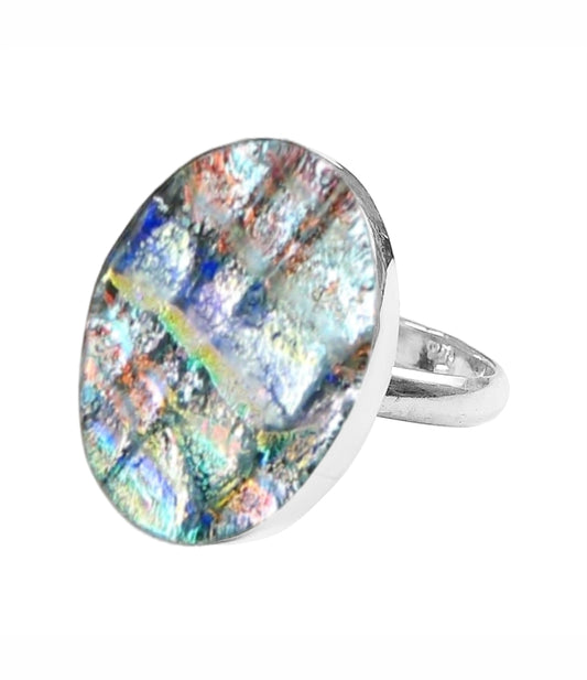 Sterling Silver Dichroic Glass Handmade Hook Adjustable Ring Band Sizes 5-10