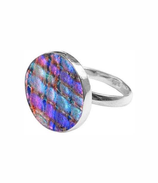 Sterling Silver Dichroic Glass Handmade Hook Adjustable Ring Band Sizes 5-10