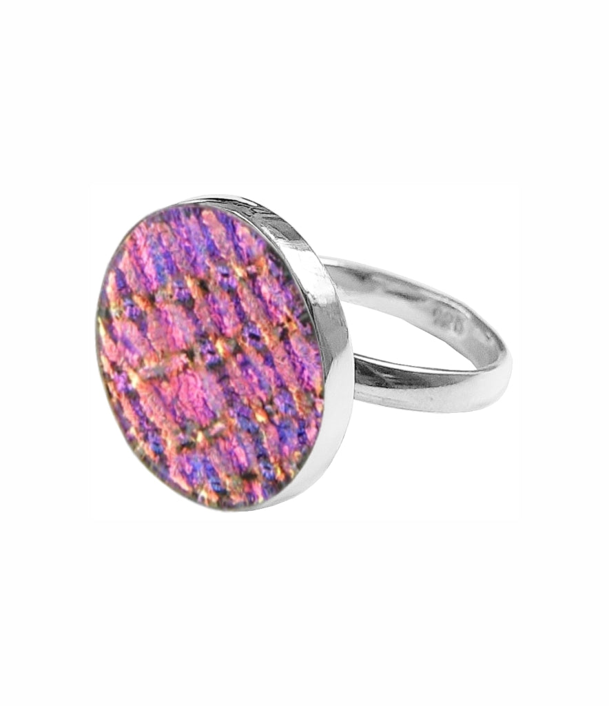 Sterling Silver Dichroic Glass Handmade Hook Adjustable Ring Band Sizes 5-10