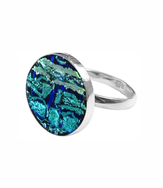 Sterling Silver Dichroic Glass Handmade Hook Adjustable Ring Band Sizes 5-10