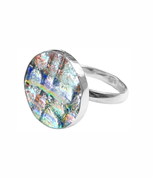 Sterling Silver Dichroic Glass Handmade Hook Adjustable Ring Band Sizes 5-10