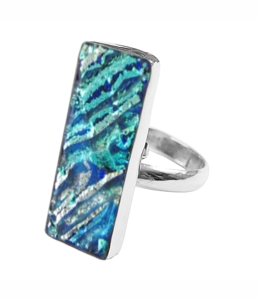 Sterling Silver Dichroic Glass Handmade Hook Adjustable Ring Band Sizes 5-10