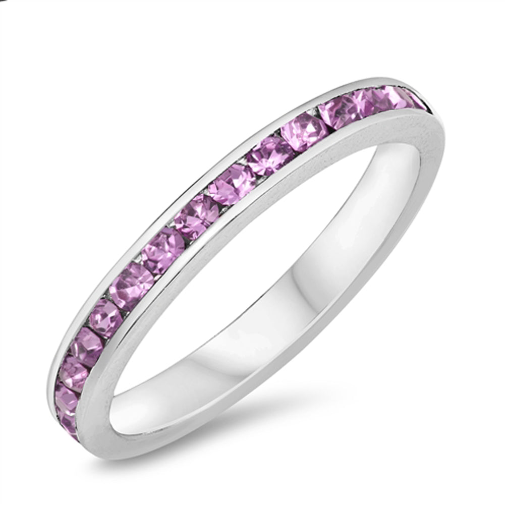 Round Amethyst CZ Stacking Eternity Ring New 925 Sterling Silver Band Sizes 3-12