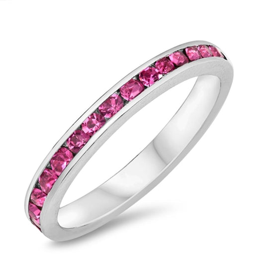 Pink CZ Fashion Eternity Ring New .925 Sterling Silver Band Sizes 3-12