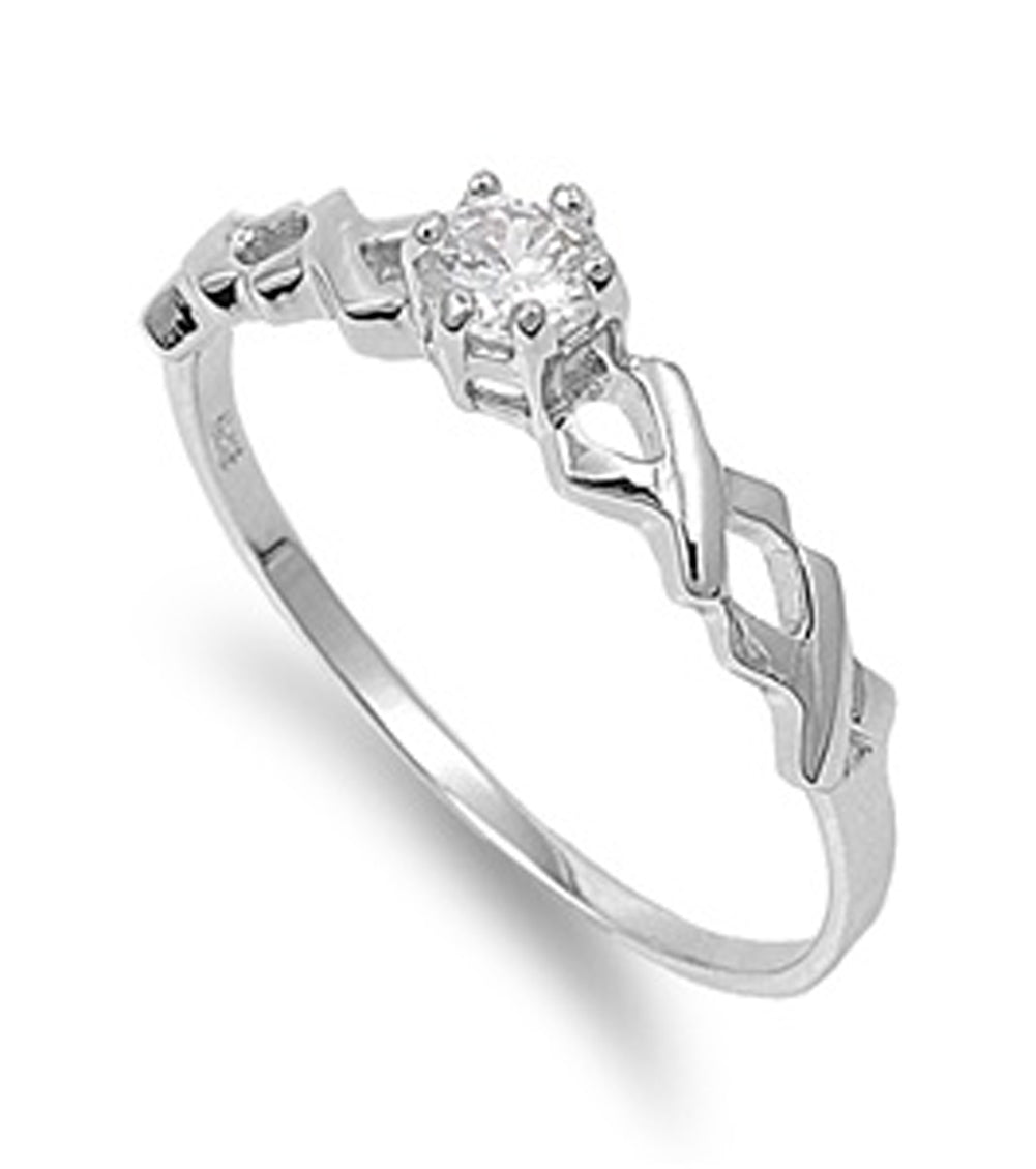 Clear CZ Solitaire Criss Cross Knot Ring New 925 Sterling Silver Band Sizes 4-9
