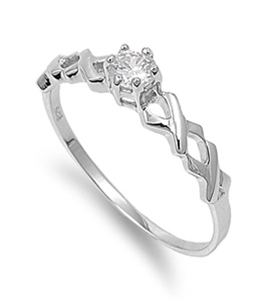 Clear CZ Solitaire Criss Cross Knot Ring New 925 Sterling Silver Band Sizes 4-9