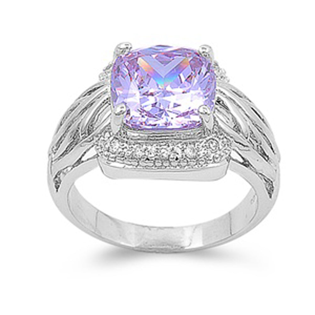 Lavender CZ Large Solitaire Ring New .925 Sterling Silver Band Sizes 6-9