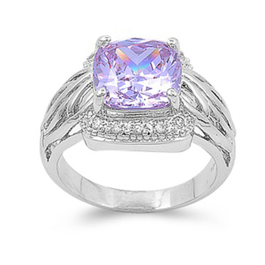 Lavender CZ Large Solitaire Ring New .925 Sterling Silver Band Sizes 6-9