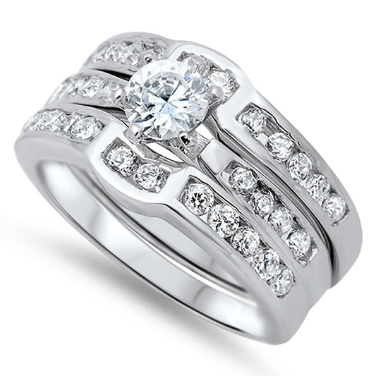 White CZ Elegant Polished Ring Set New .925 Sterling Silver Band Sizes 5-10