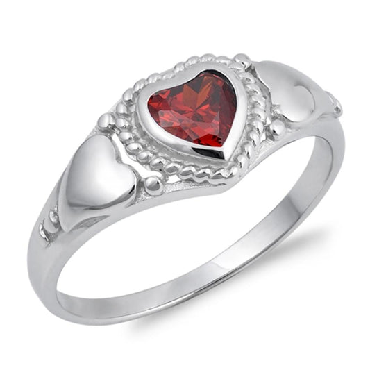 Heart Garnet CZ Unique Bali Halo Ring New .925 Sterling Silver Band Sizes 4-9