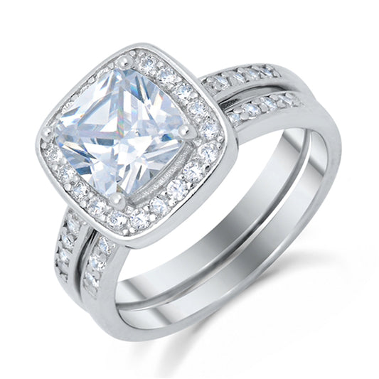 White CZ Elegant Square Solitaire Ring New .925 Sterling Silver Band Sizes 5-10