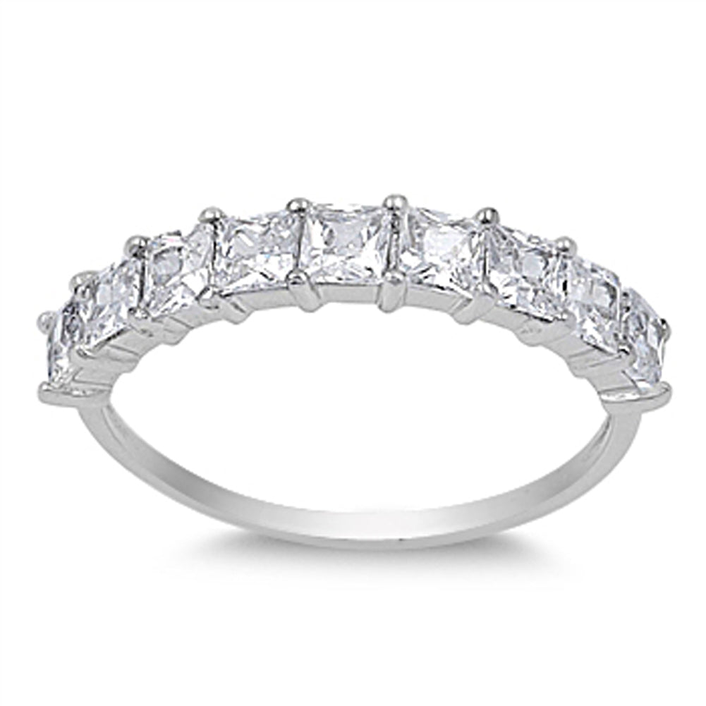 Women's Square White CZ Promise Ring New .925 Sterling Silver Band Sizes 4-10