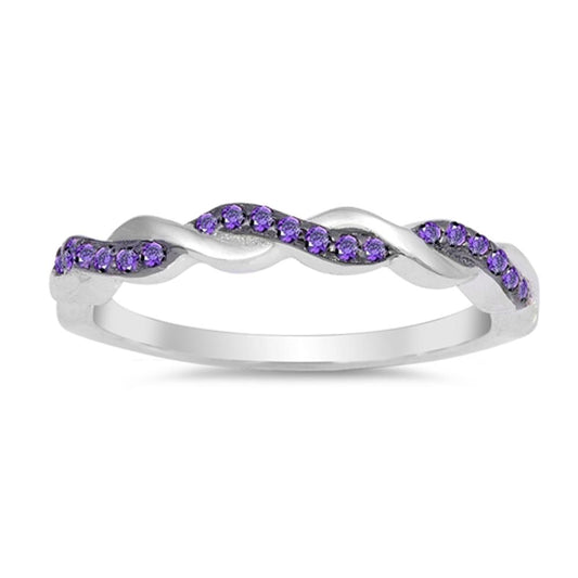 Amethyst CZ Criss Cross Knot Promise Ring .925 Sterling Silver Band Sizes 4-12