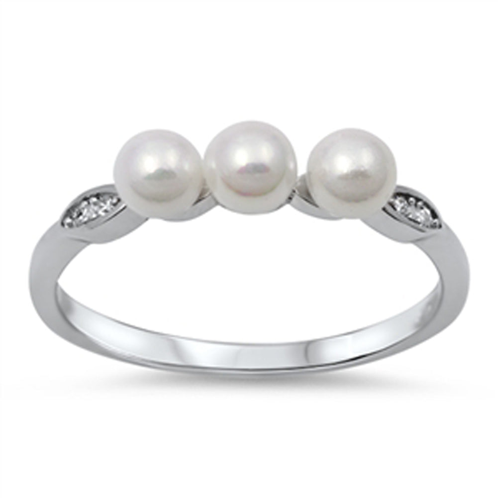 Triple Freshwater Pearl Unique Ring New .925 Sterling Silver Band Sizes 4-10
