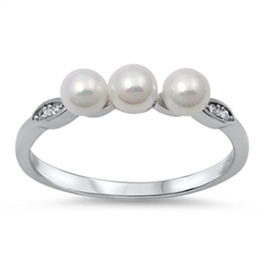 Triple Freshwater Pearl Unique Ring New .925 Sterling Silver Band Sizes 4-10