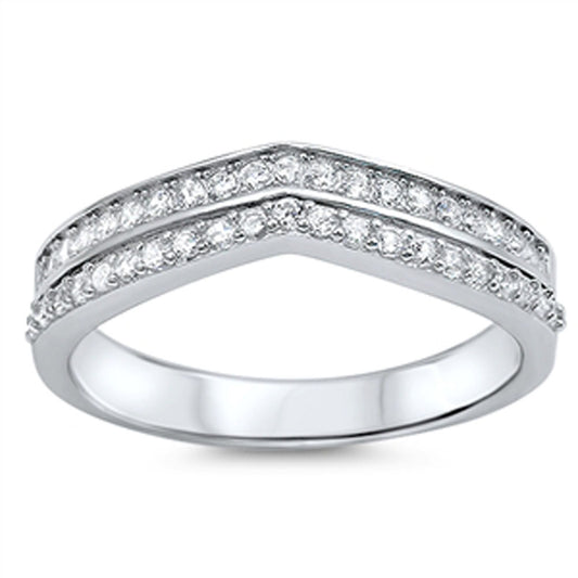 Women's White CZ Stackable Chevron Ring New .925 Sterling Silver Band Sizes 5-10