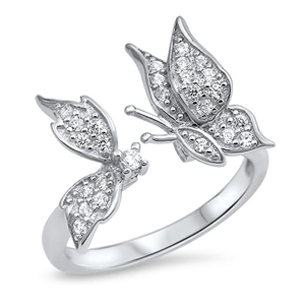 Micro Pave Clear CZ Butterfly Ring New .925 Sterling Silver Band Sizes 5-10