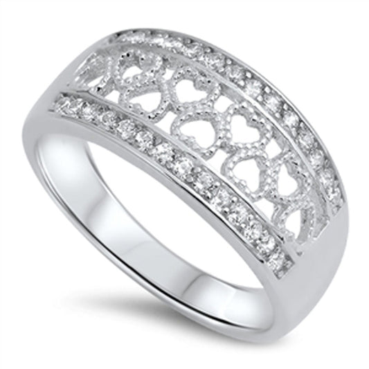 Heart Cutout Clear CZ Promise Ring New .925 Sterling Silver Love Band Sizes 5-10
