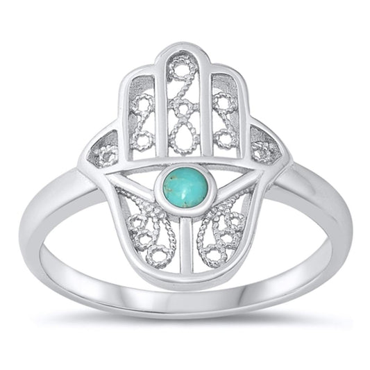 Sterling Silver Turquoise Hamsa Ring