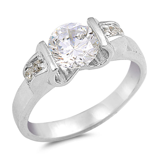 Round White CZ Cute Tension Ring New .925 Sterling Silver Band Sizes 5-9