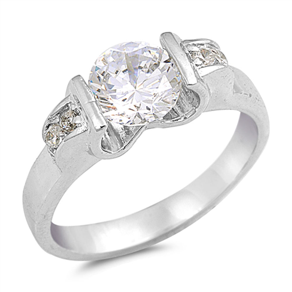 Round White CZ Cute Tension Ring New .925 Sterling Silver Band Sizes 5-9