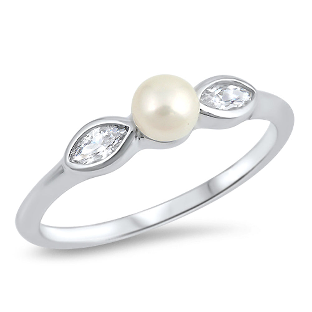 White CZ Freshwater Pearl Fashion Ring New .925 Sterling Silver Band Sizes 4-10