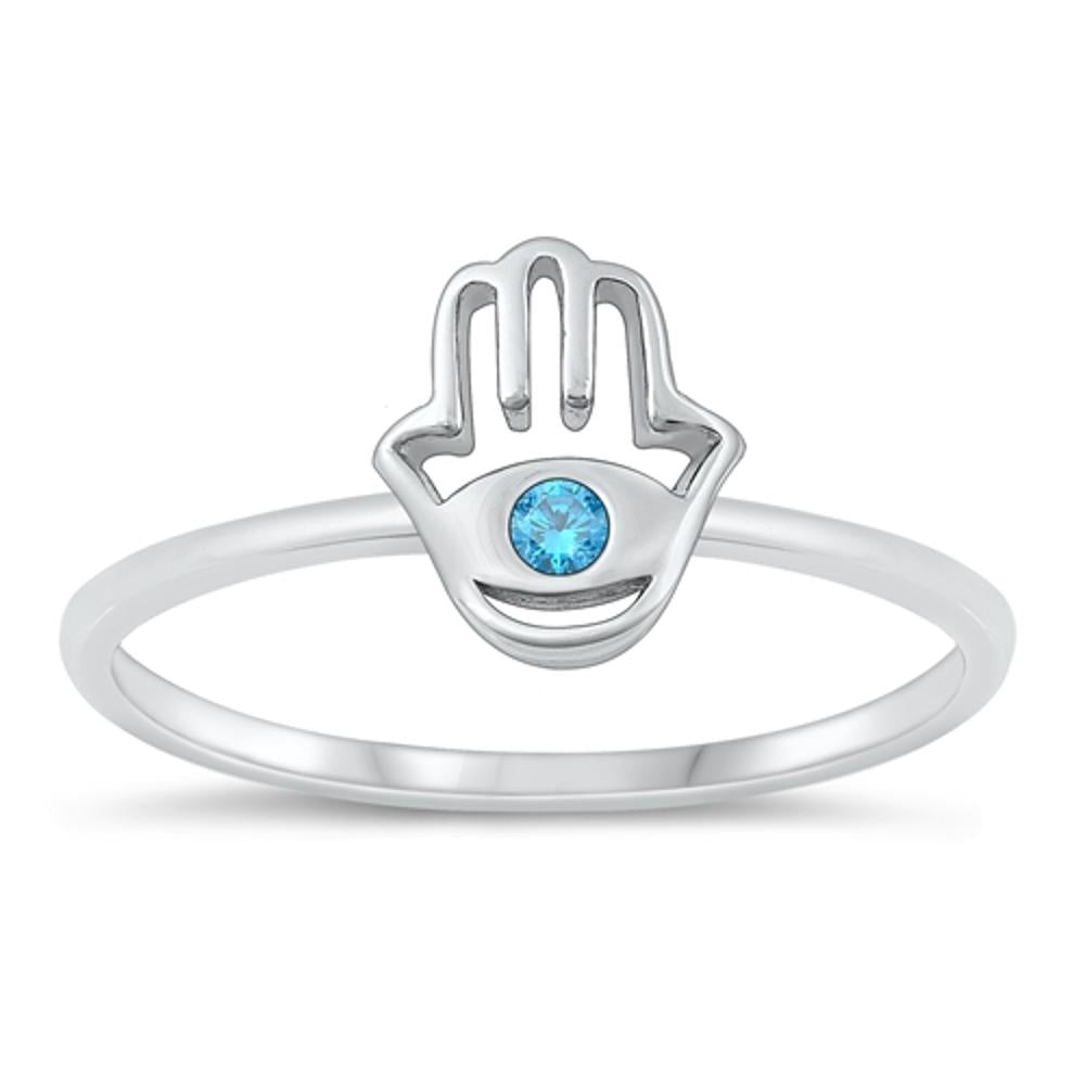 Blue Sapphire CZ Hamsa Hand of God Ring New .925 Sterling Silver Band Sizes 3-10