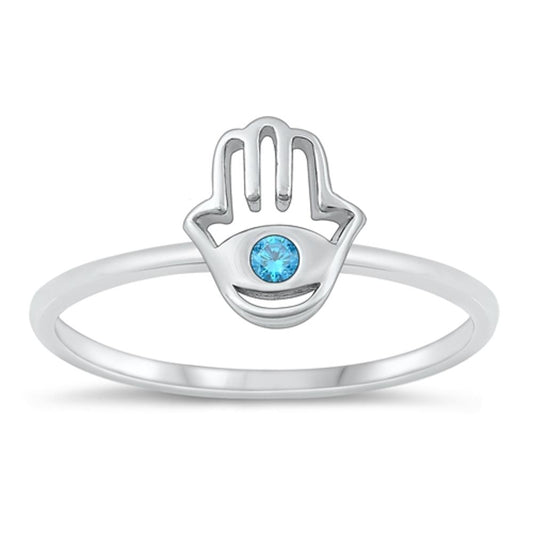 Blue Sapphire CZ Hamsa Hand of God Ring New .925 Sterling Silver Band Sizes 3-10