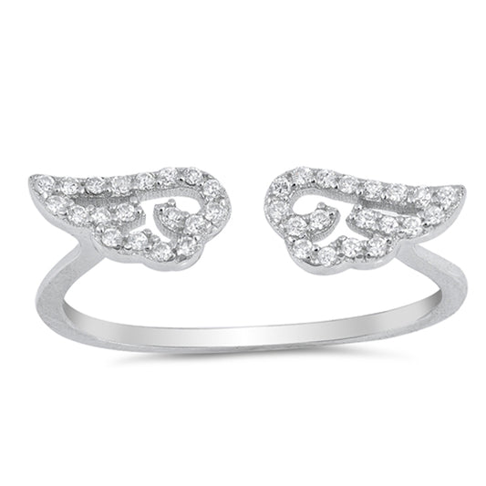 White CZ Open Adjustable Angel Wings Ring .925 Sterling Silver Band Sizes 4-10
