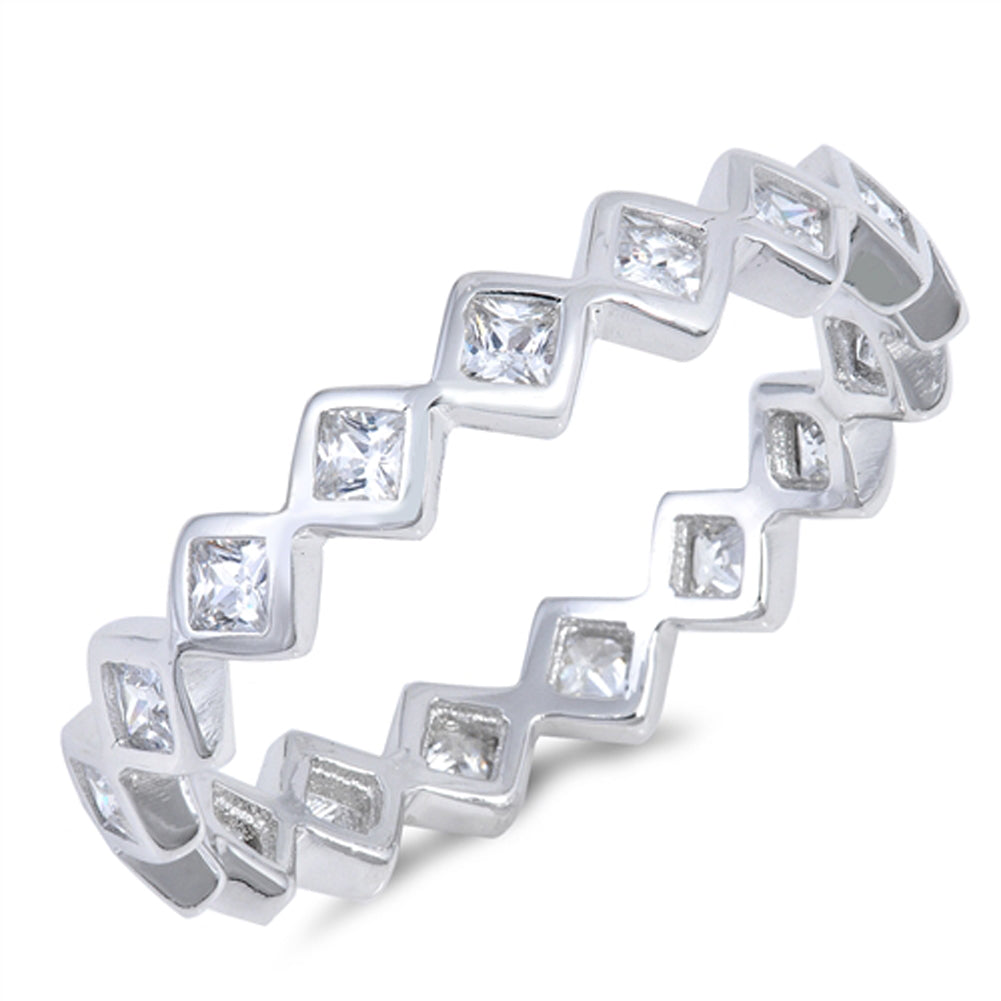 White CZ Square Eternity Stackable Wedding Ring Sterling Silver Band Sizes 4-10