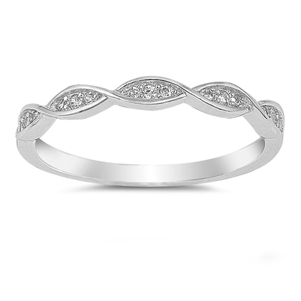 White CZ Criss Cross Knot Wedding Ring New .925 Sterling Silver Band Sizes 5-10