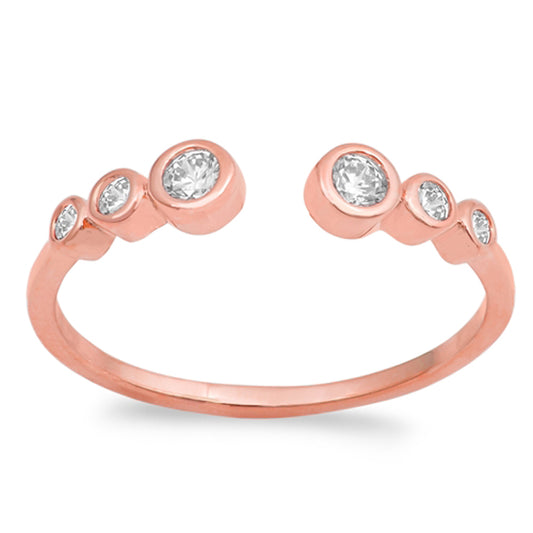 Rose Gold-Tone Clear CZ Journey Ring New .925 Sterling Silver Band Sizes 4-10