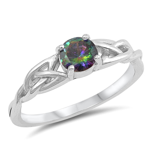 Rainbow Topaz CZ Celtic Knot Braid .925 Sterling Silver Band Sizes 4-10