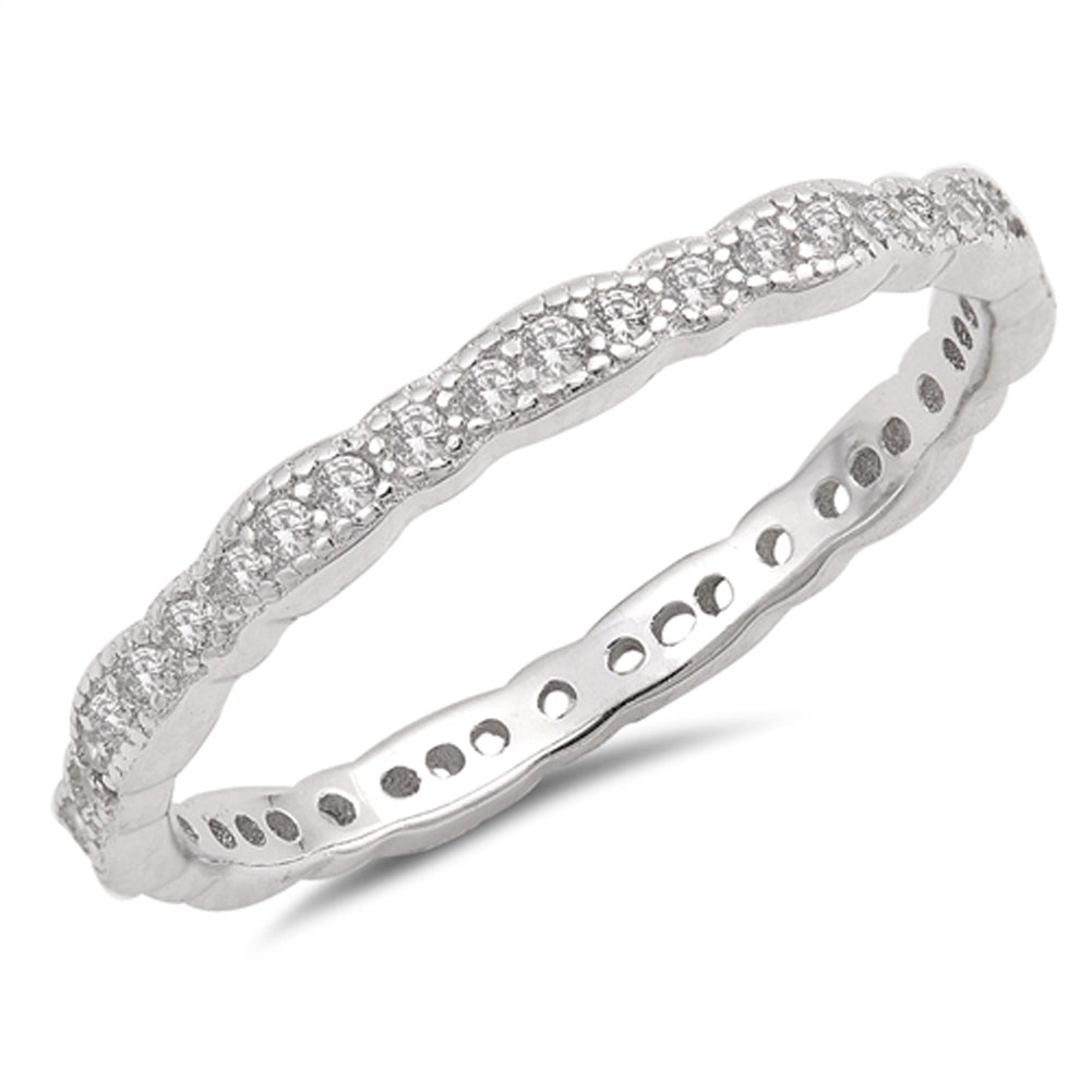 White CZ Eternity Stackable Wedding Ring New 925 Sterling Silver Band Sizes 4-10