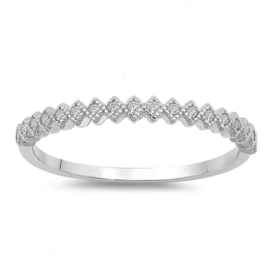 Round White CZ Square Stackable Wedding Ring 925 Sterling Silver Band Sizes 4-10