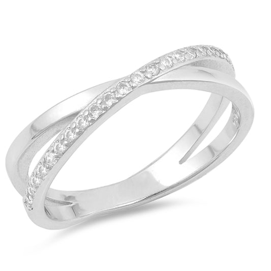 Clear CZ Criss Cross Infinity Knot Ring New .925 Sterling Silver Band Sizes 4-10