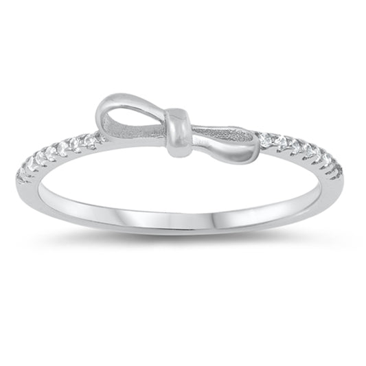 Sterling Silver Round CZ Bow Ring