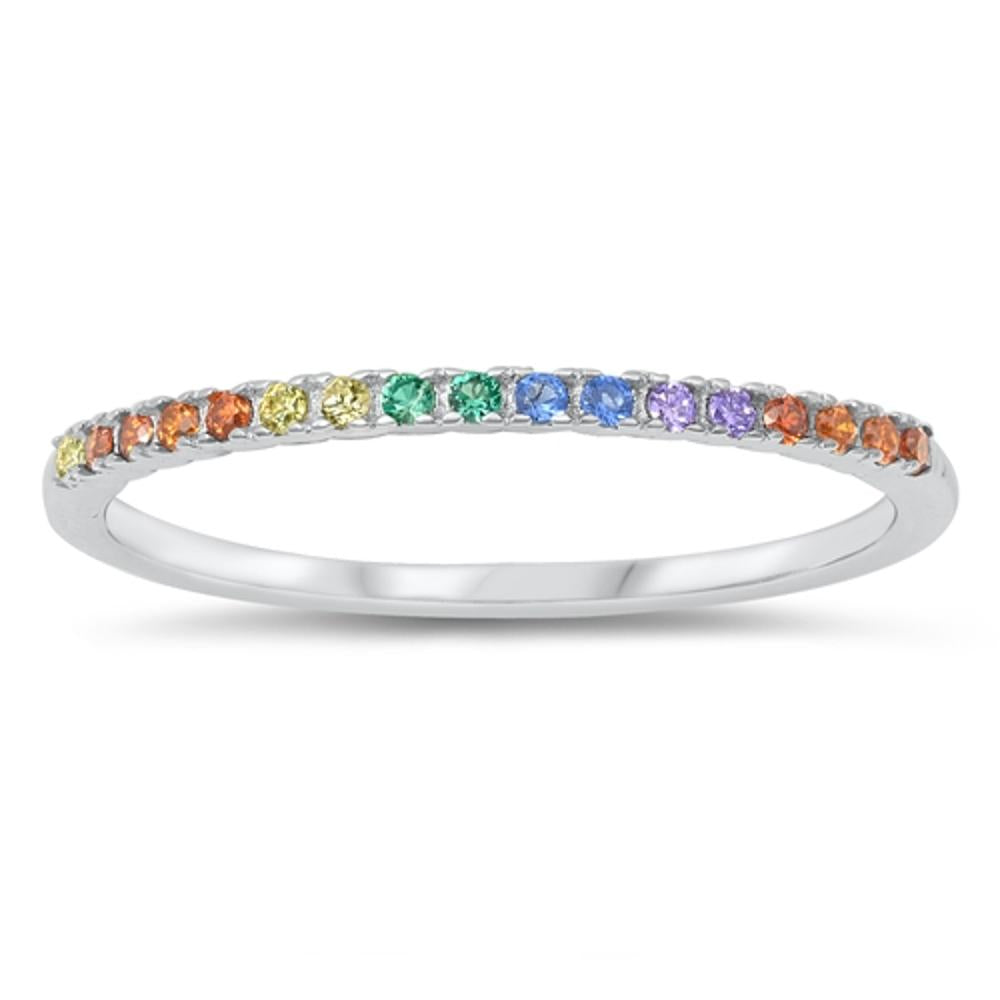 Rainbow LGBTQIA Pride Ring New .925 Sterling Silver Band Sizes 4-10