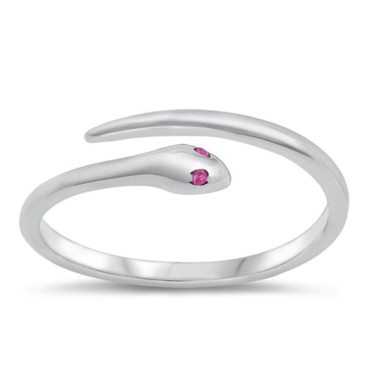 Snake Ruby CZ Serpent Viper Simple Ring New .925 Sterling Silver Band Sizes 2-10