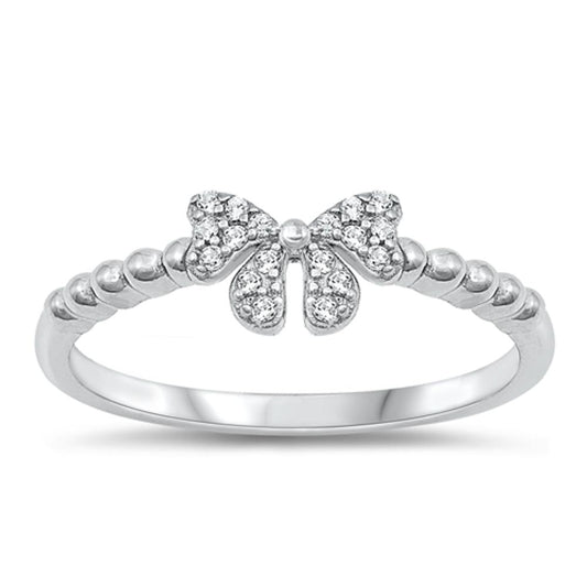 Sterling Silver Clear CZ Bow Ribbon Ring