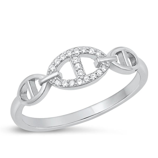 Sterling Silver White CZ Anchor Link Ring