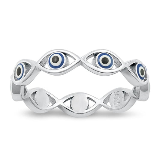 Sterling Silver Mother of Pearl Evil Eye Ring
