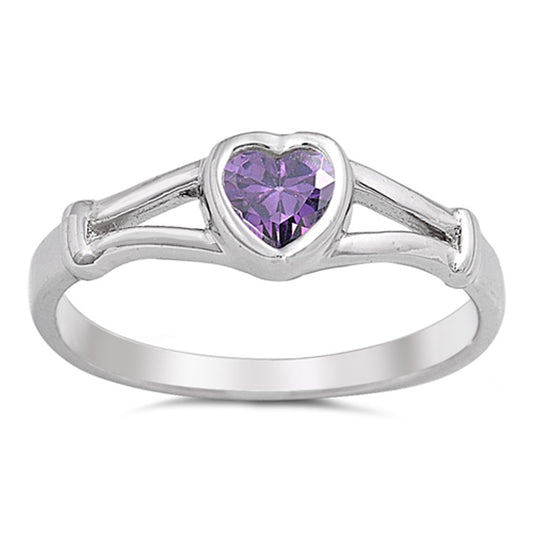Amethyst CZ Heart Promise Ring New .925 Sterling Silver Band Sizes 1-5