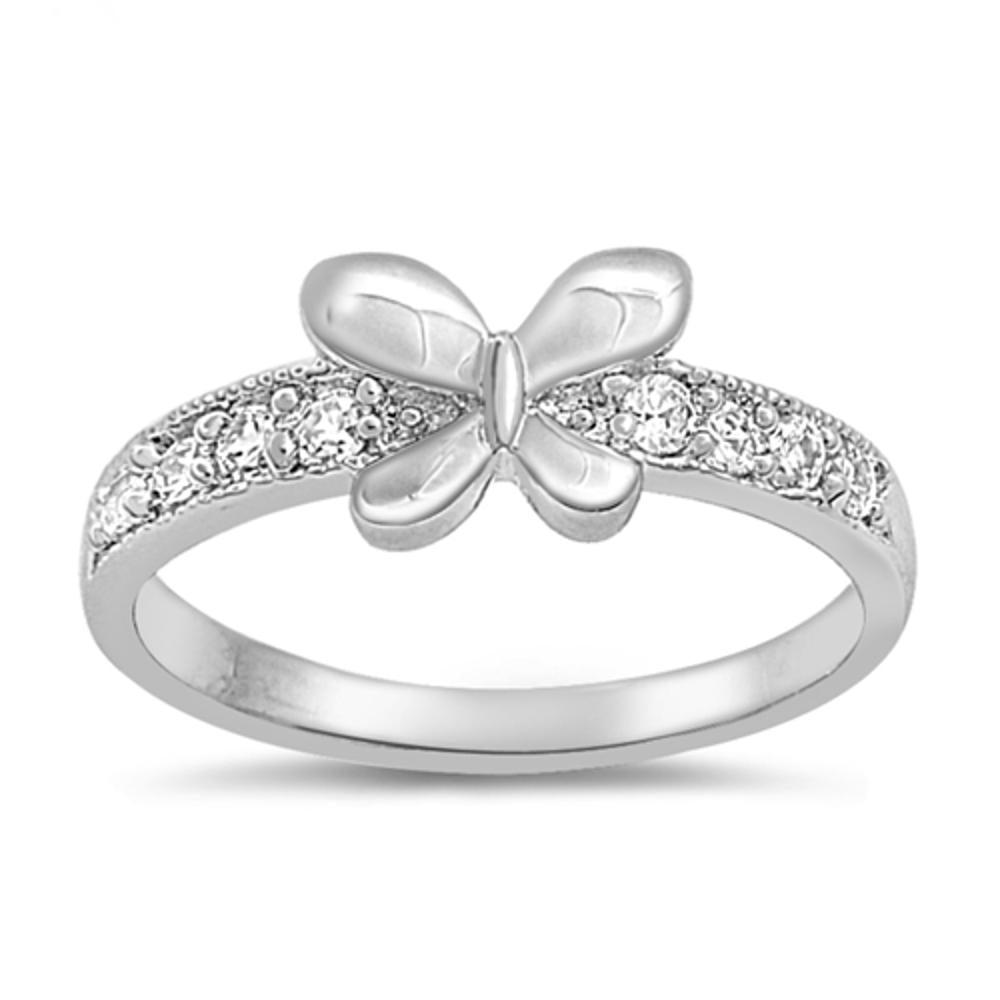 Clear CZ Polished Butterfly Cute Ring New .925 Sterling Silver Band Sizes 1-9
