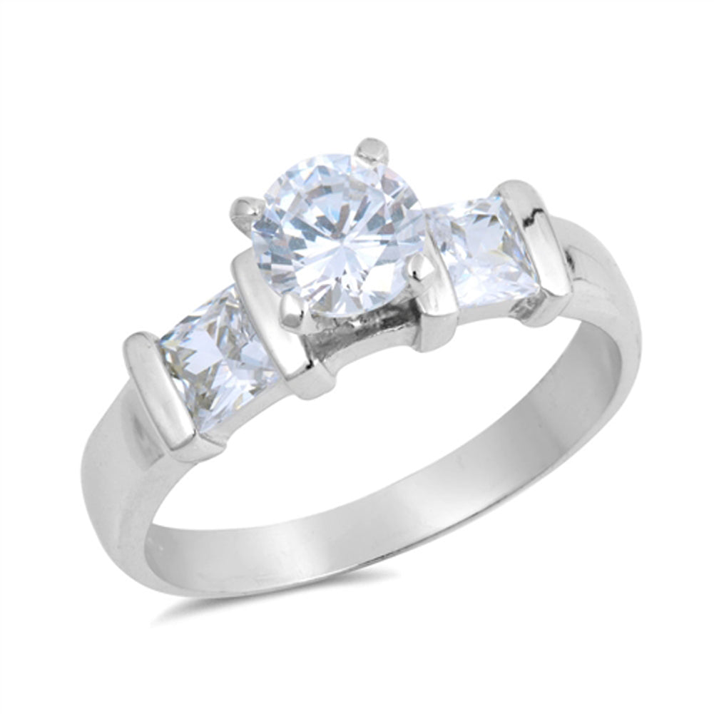 Round Solitaire Clear CZ Wedding Ring New .925 Sterling Silver Band Sizes 5-9